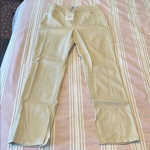 NWT Zara Beige Faux Leather Straight Leg Pants split hem US 12 EU 44
